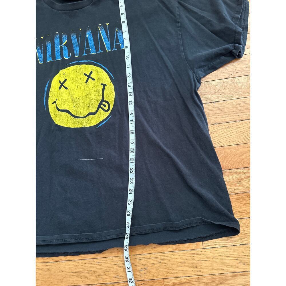 Vintage Nirvana Smiley Face T-Shirt Black Grunge Band Tee Distressed Graphic 2x - Picture 5 of 6